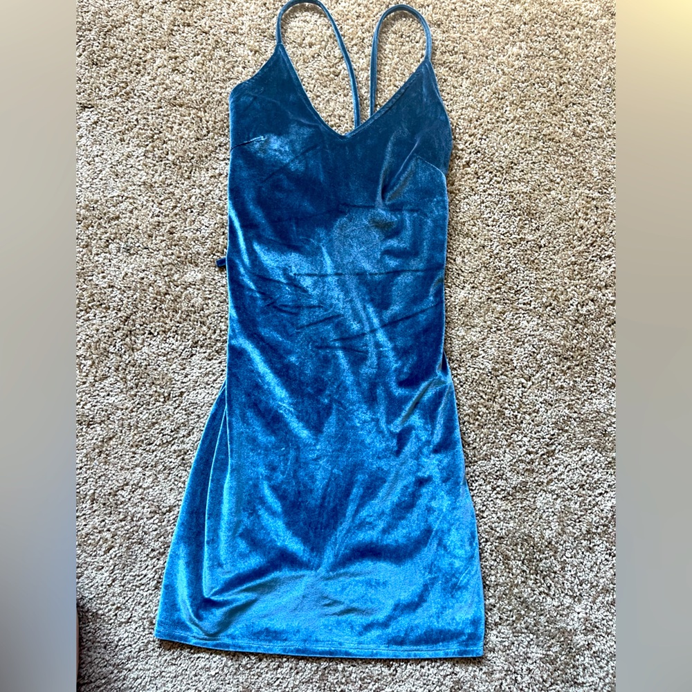 Gorgeous blue velvet spaghetti strap dress